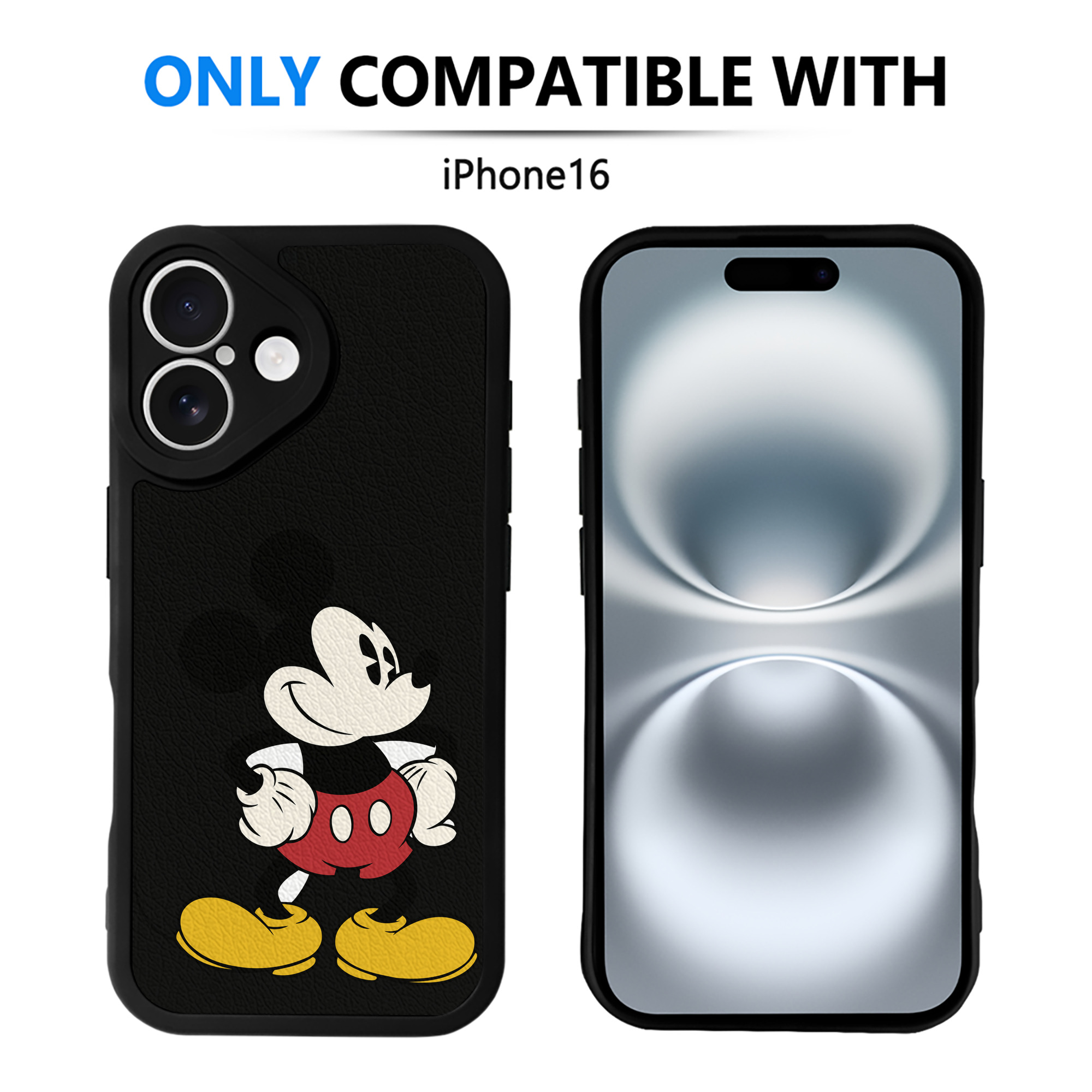 （画像用） ミッキーマウス Mickey Mouse 【iPhone 16シリーズ対応】シリコンスマホケース（レザー調） 材質：シリコン